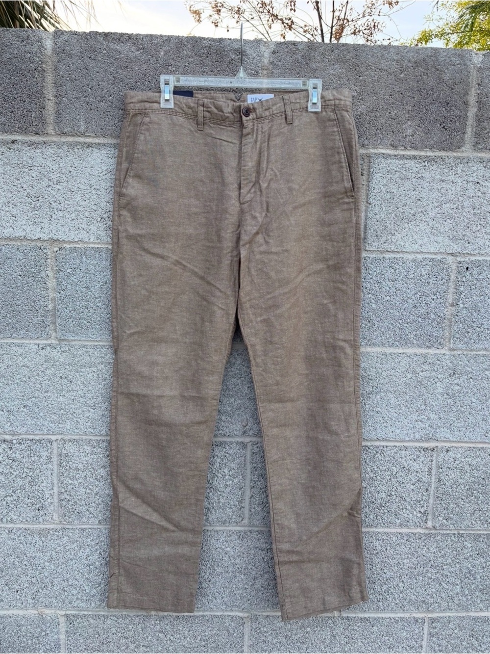 NWT Gap Mens 32x32 Slim Fit Linen Blend Chino Pants Sand Khaki Casual Work